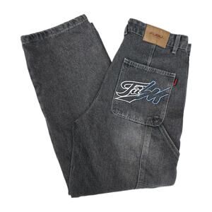 Vtg 90s FUBU Baggy Grey Carpenter Jeans 34x30 Y2K Hip Hop Skater OG Streetwear